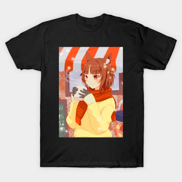 Nekopara Azuki's Hot Coffee and First Snow T-Shirt by hitoridraws